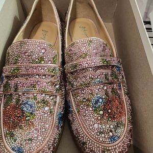 EUC BetseyJohnson Bling Multi Floral Rhinestone Loafers